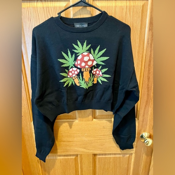 NWT Dolls Kill Current Mood Grow Your Own Way Sweater In Black & Mushroom Detail - Picture 1 of 10